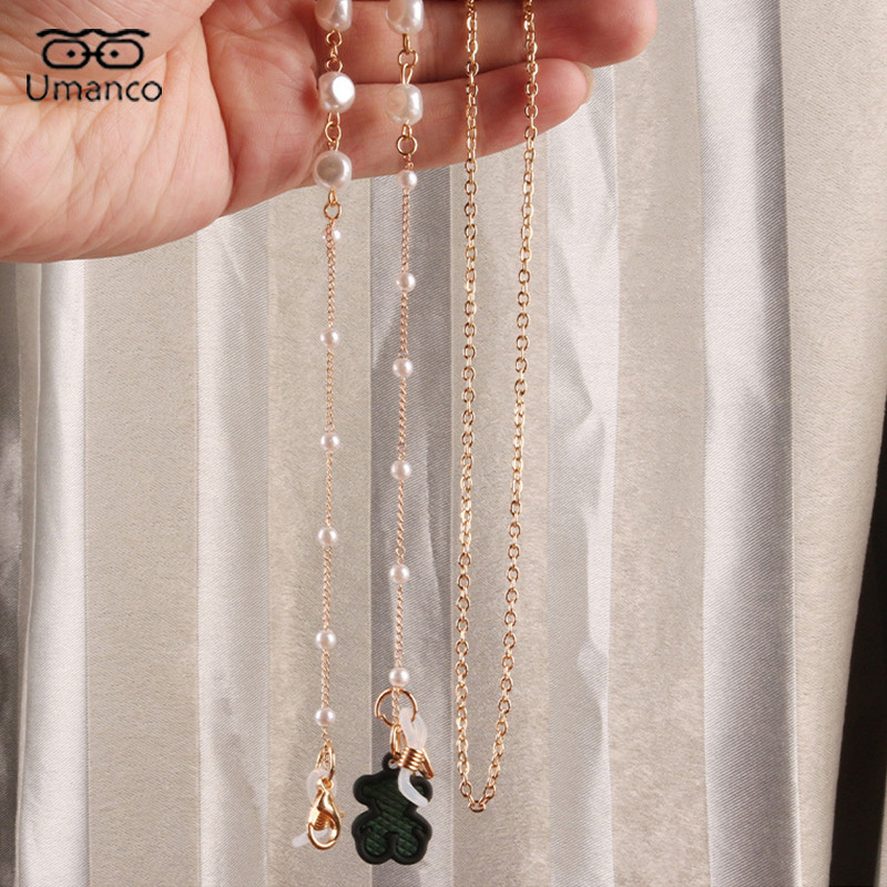 Pandantiv urs drăguț Lanț de ochelari de aur pentru femei Ochelari de soare Măști de față Suport pentru snur Anti-alunecare Gât agățat cu mărgele pentru ochelari Srap