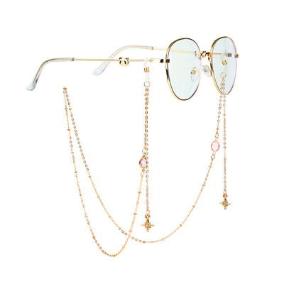 Lanț elegant de ochelari de soare pentru femei pandantiv cu stele de cristal de smarald Lanțuri de ochelari anti-alunecare șnur auriu pentru gâtul pentru ochelari.