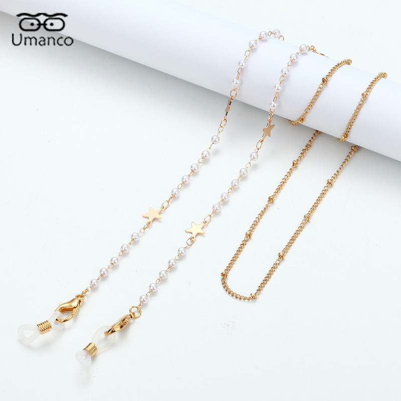 Trendovski zlatni lanac sunčanih naočala za žene Mjesečeva zvijezda Biserni privjesak Maska Naočale Lanci Anti-Drop Lanyard Ogrlica Naočale Nakit