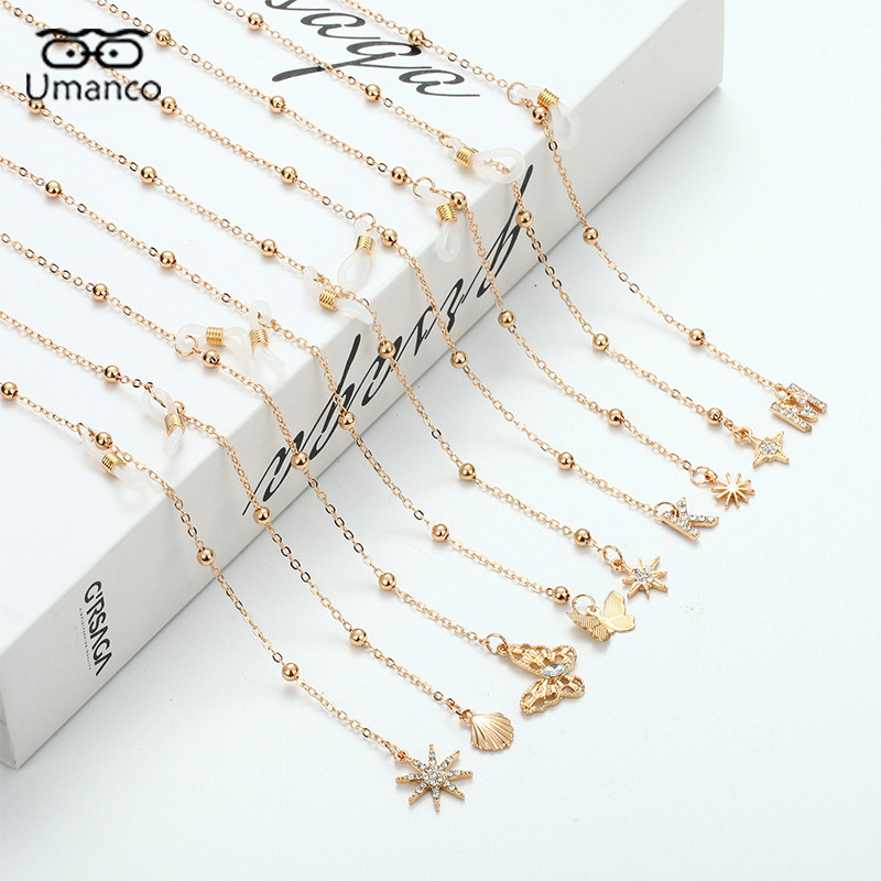 70 cm kuldne prillekett naistele Elegantne Kuu Päikesekirjad Liblik Ripats Pael Libisemisvastane Rippkaelus Prillid Ehted Kingitus