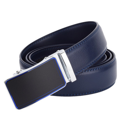 WOWTIGER Culoare albastră 3,5 cm lățime Cureaua din piele de vacă Cureaua pentru bărbați Cataramă automată Curele de lux reglabile de înaltă calitate pentru bărbați