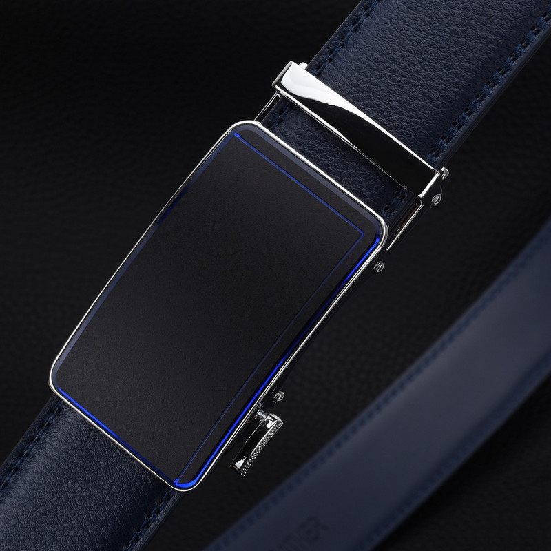 WOWTIGER Culoare albastră 3,5 cm lățime Cureaua din piele de vacă Cureaua pentru bărbați Cataramă automată Curele de lux reglabile de înaltă calitate pentru bărbați