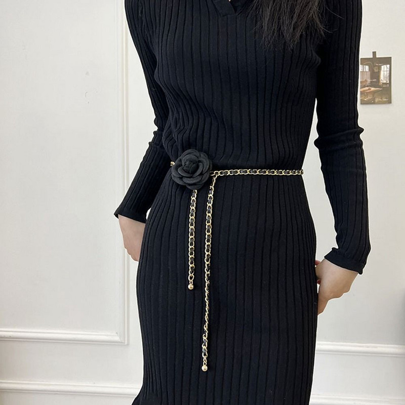 Lanac oko struka Camellia Vintage temperament Mali mirisni stil Metalni kožni lančani pojasevi za žene Biserni pojasevi oko struka