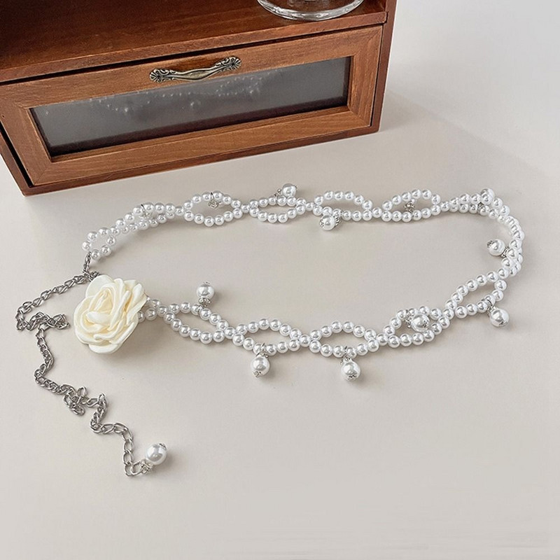 Lanac oko struka Camellia Vintage temperament Mali mirisni stil Metalni kožni lančani pojasevi za žene Biserni pojasevi oko struka