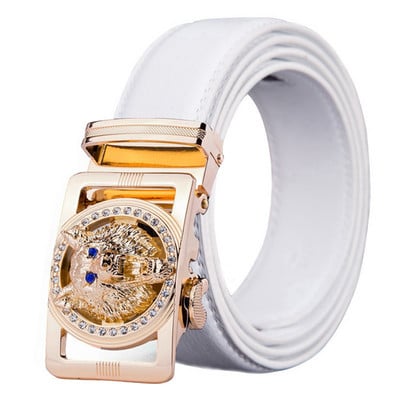 Curea de lup din piele naturală pentru bărbați Curea din aliaj cu stras policromat cu cataramă automată negru Brand de lux plus size Ceinture Homme