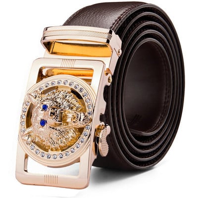 Curea de lup din piele naturală pentru bărbați Curea din aliaj cu stras policromat cu cataramă automată negru Brand de lux plus size Ceinture Homme