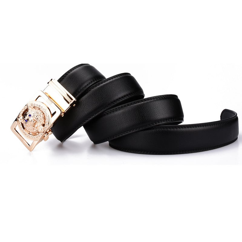 Curea de lup din piele naturală pentru bărbați Curea din aliaj cu stras policromat cu cataramă automată negru Brand de lux plus size Ceinture Homme