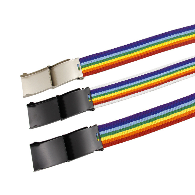 Novi šareni tkani pojasevi s preklopnim platnenim muškim i ženskim modnim prugama Remeni s odgovarajućim bojama Rainbow platneni pojasevi 3,8 cm