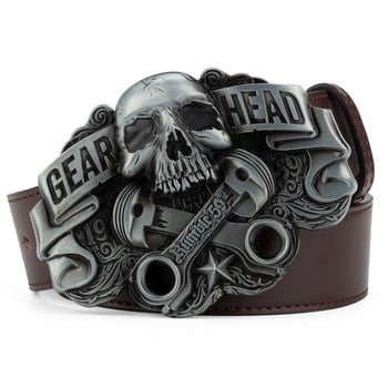 GEAR HEAD Ζώνη με πόρπη κρανίου για άντρες καουμπόη αξεσουάρ μόδας