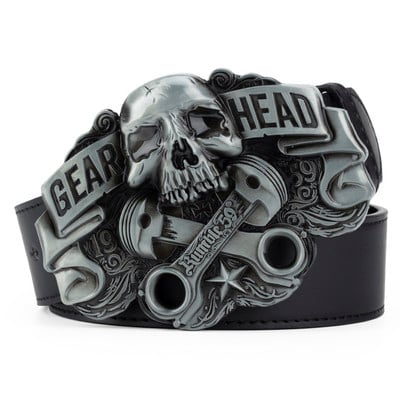 GEAR HEAD Ζώνη με πόρπη κρανίου για άντρες καουμπόη αξεσουάρ μόδας