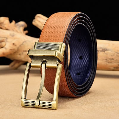 Muški dvostruki kožni remen, klasični luksuzni remen od prave kravlje kože, muški remeni za muškarce s rotiranom kopčom