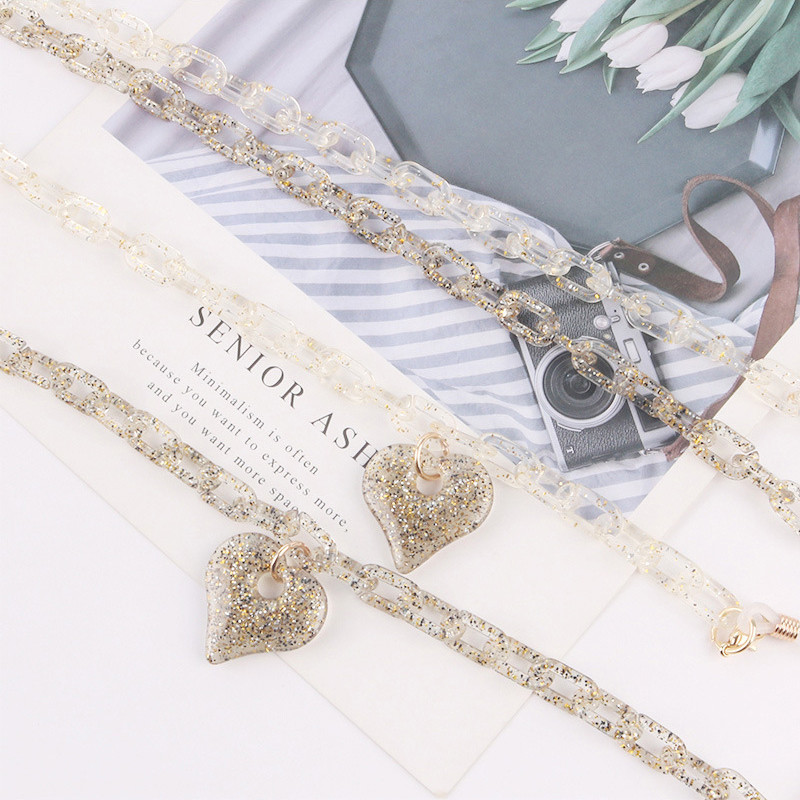 Modni sjajni lančići za maske u obliku srca Lanac za naočale za žene Retro akrilne sunčane naočale Trake za naočale Držač uzice Remen za vrat Poklon