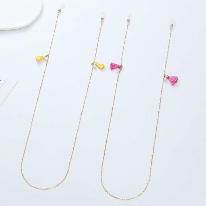 Kahekihiline roosa kollane tutiga päikeseprillide kett naiste mood, libisemiskindel mask, kaelarihm prillid, prillid, ehted, kingitus