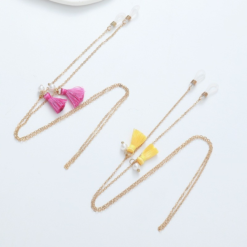 Kahekihiline roosa kollane tutiga päikeseprillide kett naiste mood, libisemiskindel mask, kaelarihm prillid, prillid, ehted, kingitus