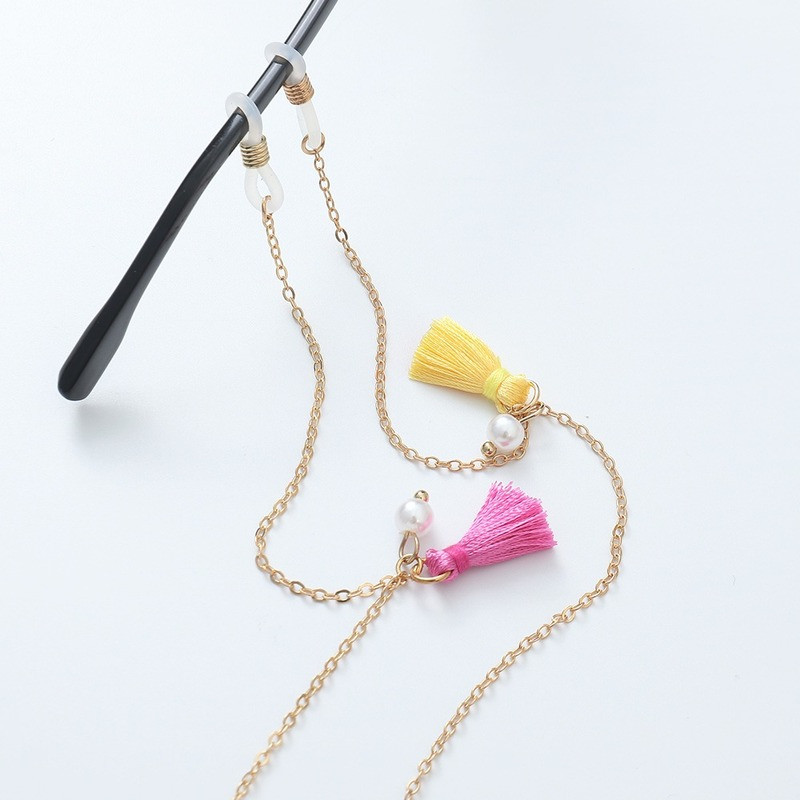 Kahekihiline roosa kollane tutiga päikeseprillide kett naiste mood, libisemiskindel mask, kaelarihm prillid, prillid, ehted, kingitus