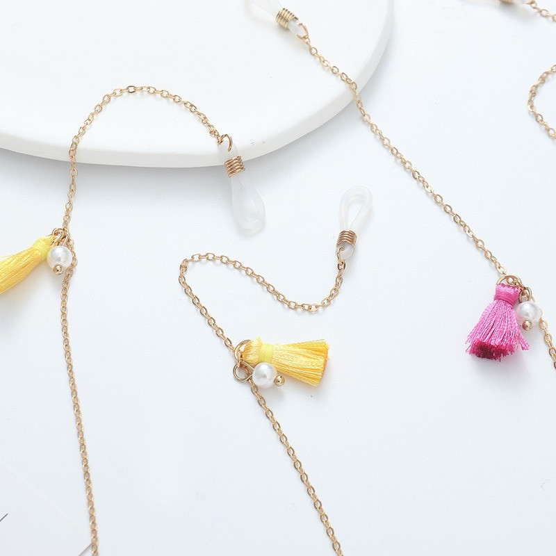 Kahekihiline roosa kollane tutiga päikeseprillide kett naiste mood, libisemiskindel mask, kaelarihm prillid, prillid, ehted, kingitus