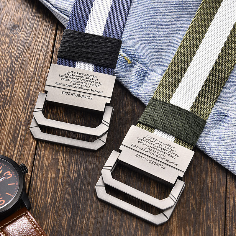 Cureaua ocazională din pânză pentru femei și bărbați Curele cu cataramă metalică cu inel dublu pentru tinerii studenți Curea de designer pentru sezonul de deschidere pentru femei