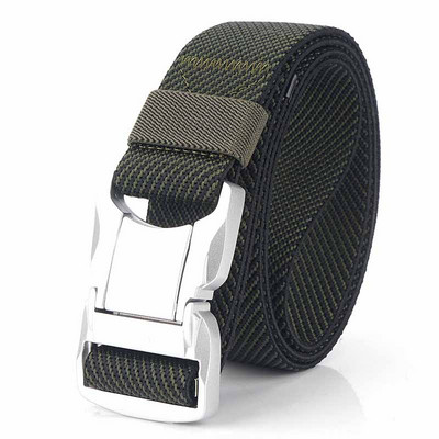 Elastični muški remen Srebrna aluminijska legura s kopčom na čep Ležerni muški remen za traperice Rastezljivi udobni taktički remeni Luksuzni remen