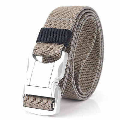 Elastični muški remen Srebrna aluminijska legura s kopčom na čep Ležerni muški remen za traperice Rastezljivi udobni taktički remeni Luksuzni remen
