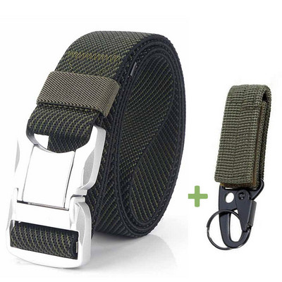 Elastični muški remen Srebrna aluminijska legura s kopčom na čep Ležerni muški remen za traperice Rastezljivi udobni taktički remeni Luksuzni remen