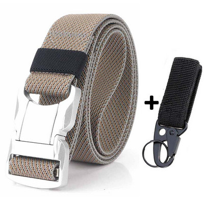 Elastični muški remen Srebrna aluminijska legura s kopčom na čep Ležerni muški remen za traperice Rastezljivi udobni taktički remeni Luksuzni remen