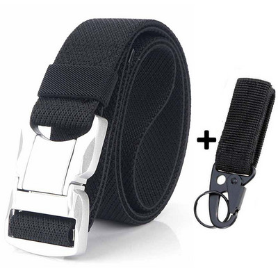 Elastični muški remen Srebrna aluminijska legura s kopčom na čep Ležerni muški remen za traperice Rastezljivi udobni taktički remeni Luksuzni remen