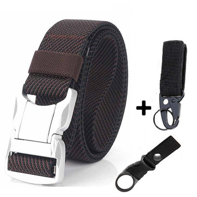 Elastični muški remen Srebrna aluminijska legura s kopčom na čep Ležerni muški remen za traperice Rastezljivi udobni taktički remeni Luksuzni remen