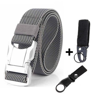 Elastični muški remen Srebrna aluminijska legura s kopčom na čep Ležerni muški remen za traperice Rastezljivi udobni taktički remeni Luksuzni remen