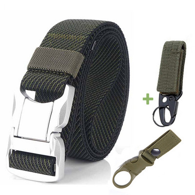 Elastični muški remen Srebrna aluminijska legura s kopčom na čep Ležerni muški remen za traperice Rastezljivi udobni taktički remeni Luksuzni remen