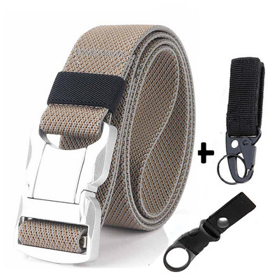 Elastični muški remen Srebrna aluminijska legura s kopčom na čep Ležerni muški remen za traperice Rastezljivi udobni taktički remeni Luksuzni remen