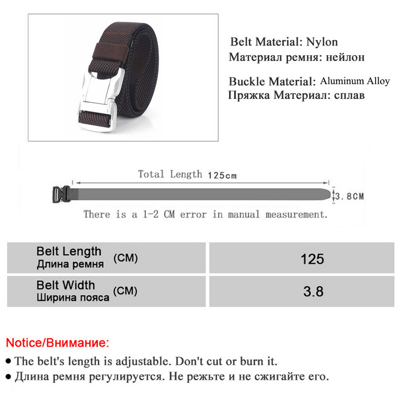 Elastični muški remen Srebrna aluminijska legura s kopčom na čep Ležerni muški remen za traperice Rastezljivi udobni taktički remeni Luksuzni remen
