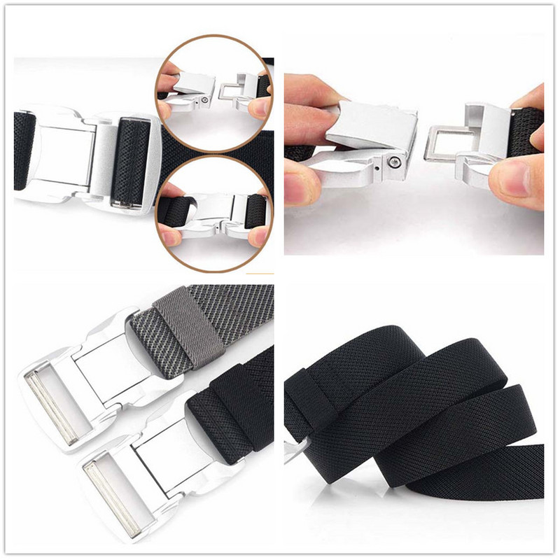 Elastični muški remen Srebrna aluminijska legura s kopčom na čep Ležerni muški remen za traperice Rastezljivi udobni taktički remeni Luksuzni remen