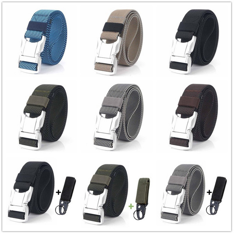 Elastični muški remen Srebrna aluminijska legura s kopčom na čep Ležerni muški remen za traperice Rastezljivi udobni taktički remeni Luksuzni remen