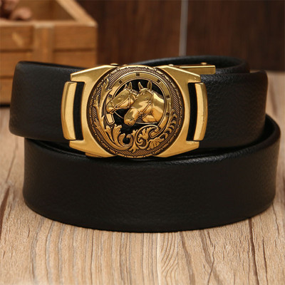 Ανδρική δερμάτινη ζώνη μονόχρωμη επιφάνεια βαφής πολλαπλών στυλ αυτόματη ζώνη πόρπης επαγγελματική περιστασιακή ευέλικτη ζώνη