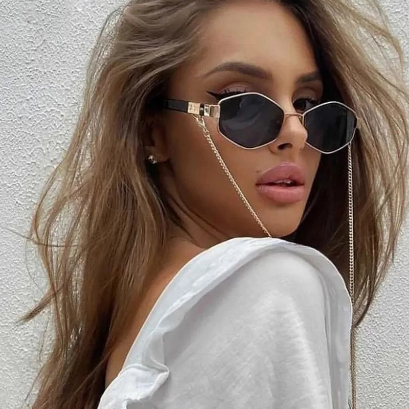 2022. gada panku saulesbrilles ar brillēm ķēdes zīmols dizainers Retro saulesbrilles sievietēm unikāli daudzstūra brilles, vīriešu tonis Oculos De Sol