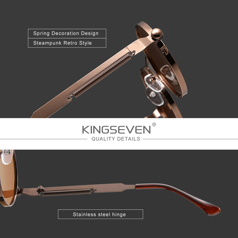KINGSEVEN augstas kvalitātes gotikas steampunk saulesbrilles polarizētas vīriešu sieviešu zīmola dizaineru vintage apaļas metāla rāmja saulesbrilles