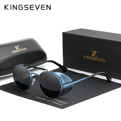 Genuine KINGSEVEN Retro Round Steampunk Sunglasses Men Retro Women Sun Glasses Shades Vintage Travel Eyewear Gafas De Sol 7550