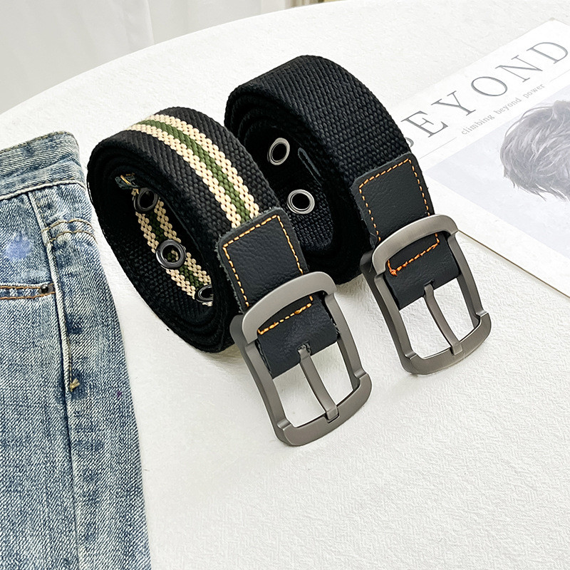 Trendový plátený opasok s prackou pre mužov, módny ležérny luxusný všestranný džínsový opasok, taktický poľovnícky nylonový opasok pre mládež
