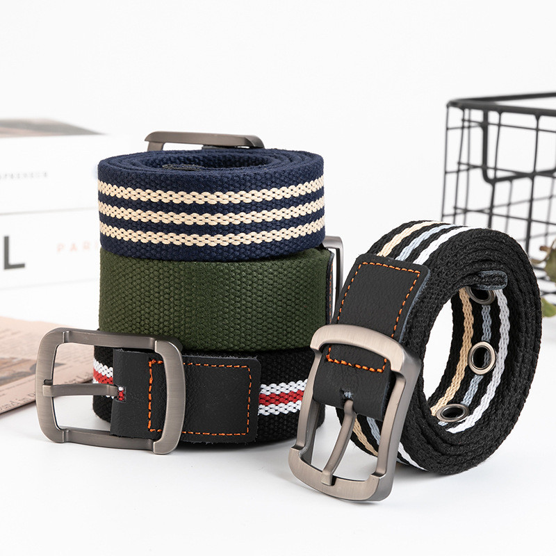 Trendový plátený opasok s prackou pre mužov, módny ležérny luxusný všestranný džínsový opasok, taktický poľovnícky nylonový opasok pre mládež
