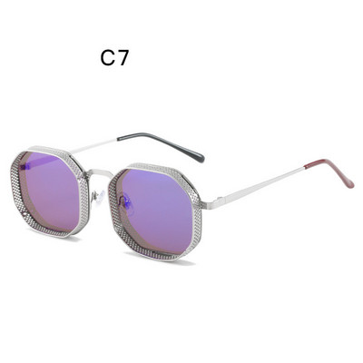 Divat Retro Steampunk napszemüvegek Férfi fém üreges sokszögű nagy keretű, fejlett női UV és sugárzás elleni napszemüvegek