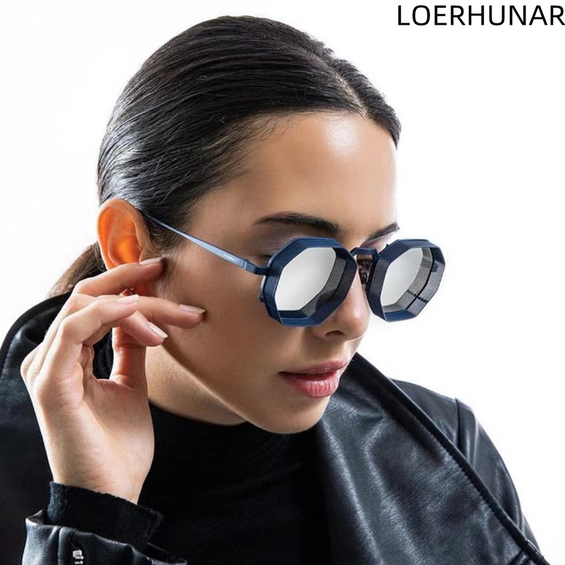 Divat Retro Steampunk napszemüvegek Férfi fém üreges sokszögű nagy keretű, fejlett női UV és sugárzás elleni napszemüvegek