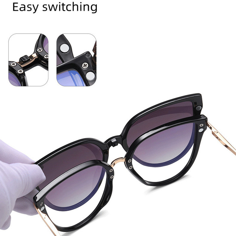 Új divatos macskaszem polarizált napszemüveg mágneses szívású, kettős célú fedőtükör női kék fényű csíptetős tükör