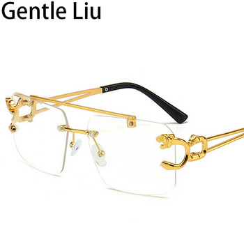 Vintage τετράγωνα γυαλιά ηλίου χωρίς περιθώρια γυαλιά ηλίου 2023 Πολυτελή μάρκα ανδρικά γυαλιά ηλίου χωρίς πλαίσιο Γυαλιά ηλίου Leopard Lunette De Soleil Homme