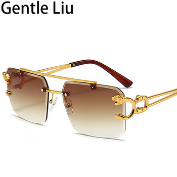 Винтидж квадратни слънчеви очила без рамки Дамски 2023 Луксозна марка безрамкови слънчеви очила за мъже Леопардови очила Lunette De Soleil Homme