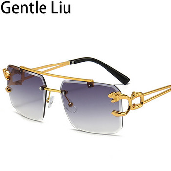 Винтидж квадратни слънчеви очила без рамки Дамски 2023 Луксозна марка безрамкови слънчеви очила за мъже Леопардови очила Lunette De Soleil Homme