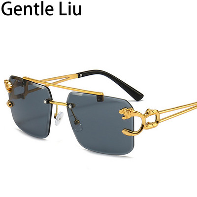 Vintage keret nélküli négyszögletes napszemüvegek női 2023 luxusmárka keret nélküli napszemüvegek férfiaknak Leopard szemüvegek Lunette De Soleil Homme