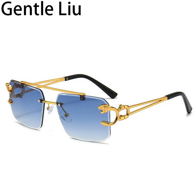 Vintažiniai kvadratiniai akiniai nuo saulės, moteriški 2023 m. Prabangūs prekės ženklo berėmiai akiniai nuo saulės vyrams Leopardiniai akiniai Lunette De Soleil Homme