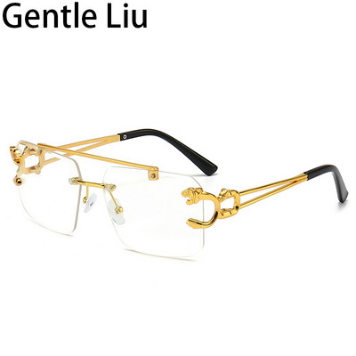 Vintažiniai kvadratiniai akiniai nuo saulės, moteriški 2023 m. Prabangūs prekės ženklo berėmiai akiniai nuo saulės vyrams Leopardiniai akiniai Lunette De Soleil Homme