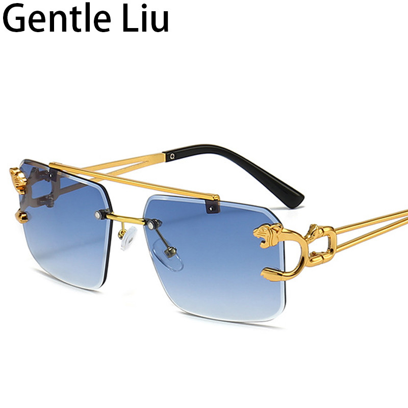 Vintažiniai kvadratiniai akiniai nuo saulės, moteriški 2023 m. Prabangūs prekės ženklo berėmiai akiniai nuo saulės vyrams Leopardiniai akiniai Lunette De Soleil Homme