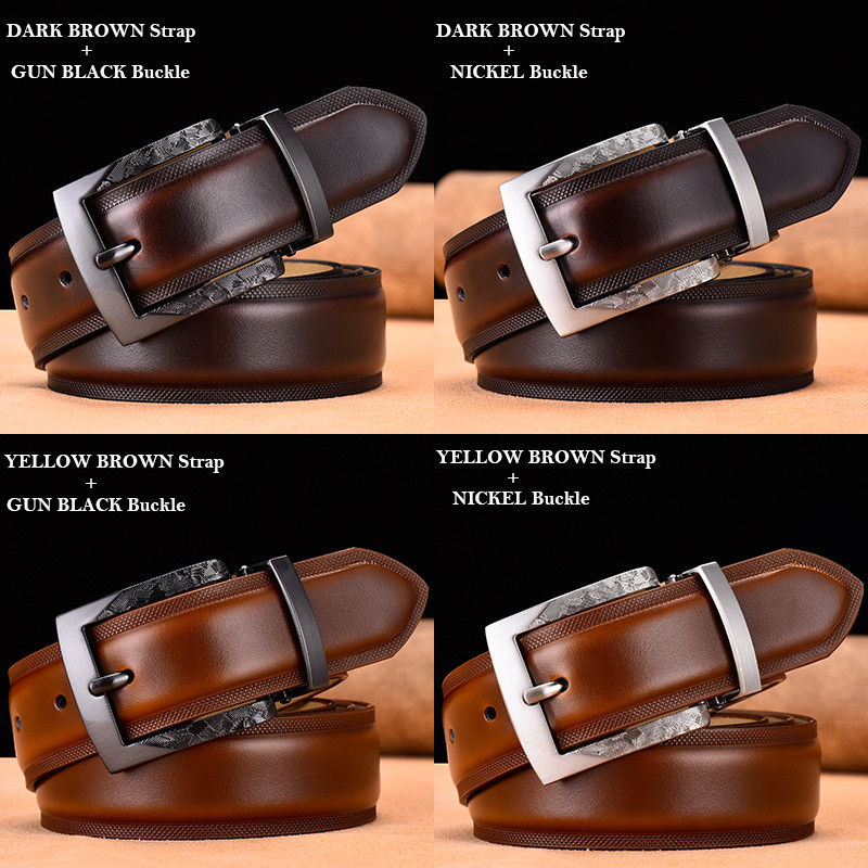 Férfi öv Kiváló minőségű tehén valódi bőr luxus szíj Férfi övek Új divatos klasszikus vintage fegyver fém tűs csat